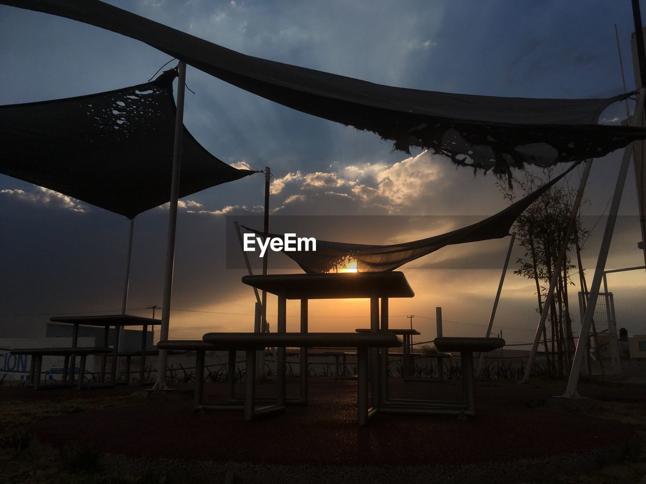 GAZEBO AT BEACH DURING SUNSET