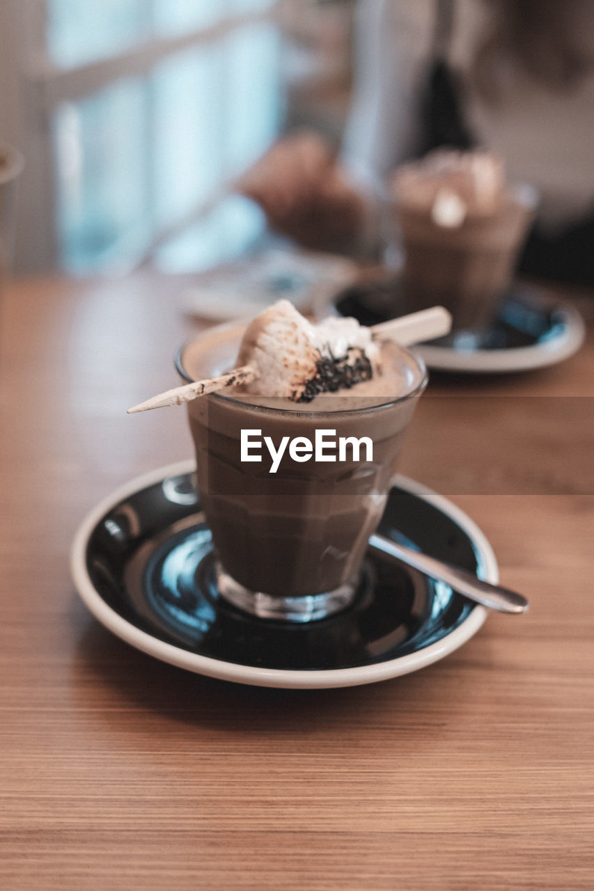 High angle view of coffee on table