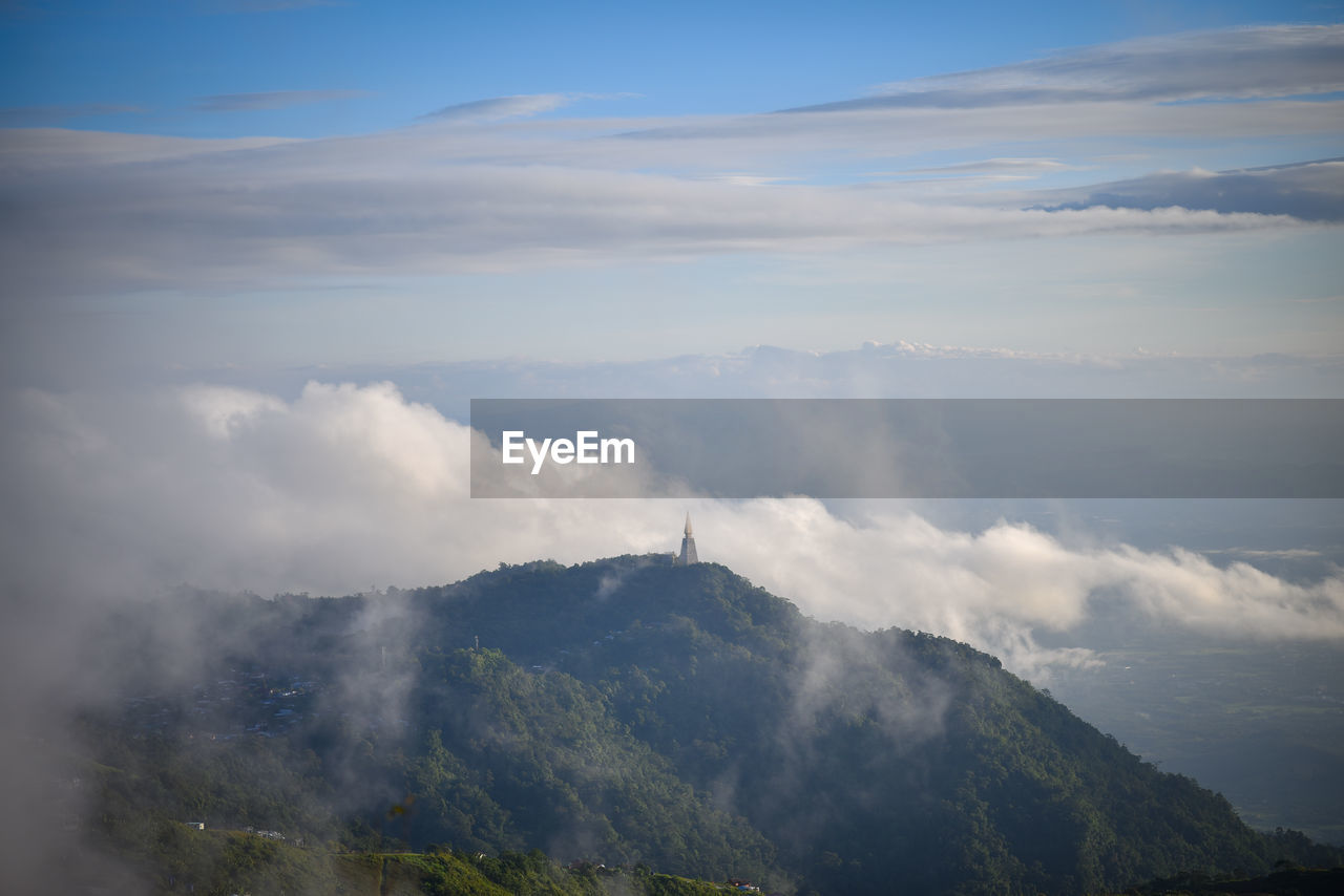 cloud, mountain, sky, environment, scenics - nature, beauty in nature, mountain range, landscape, nature, fog, land, tranquility, no people, morning, tranquil scene, travel, outdoors, horizon, non-urban scene, travel destinations, day, idyllic, mist, tourism, tree, forest, plant, cloudscape, high angle view, sunlight, mountain peak