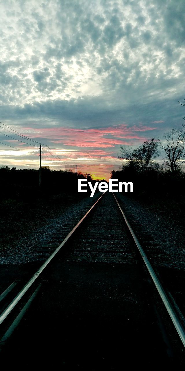 RAILROAD TRACK AMIDST LANDSCAPE AGAINST SKY