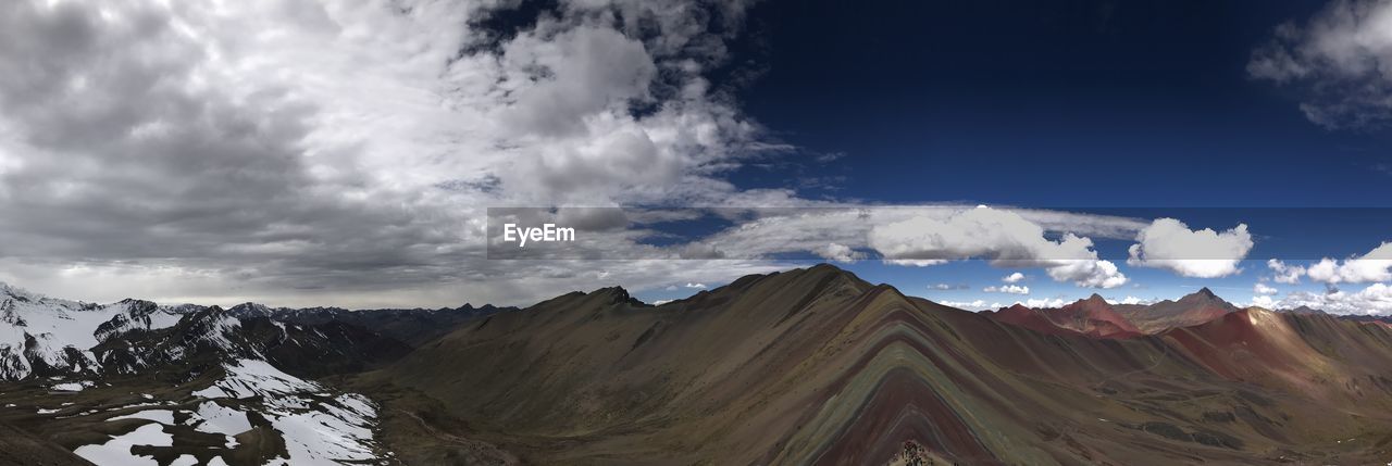 Panoramic view of snowcapped mountains against sky