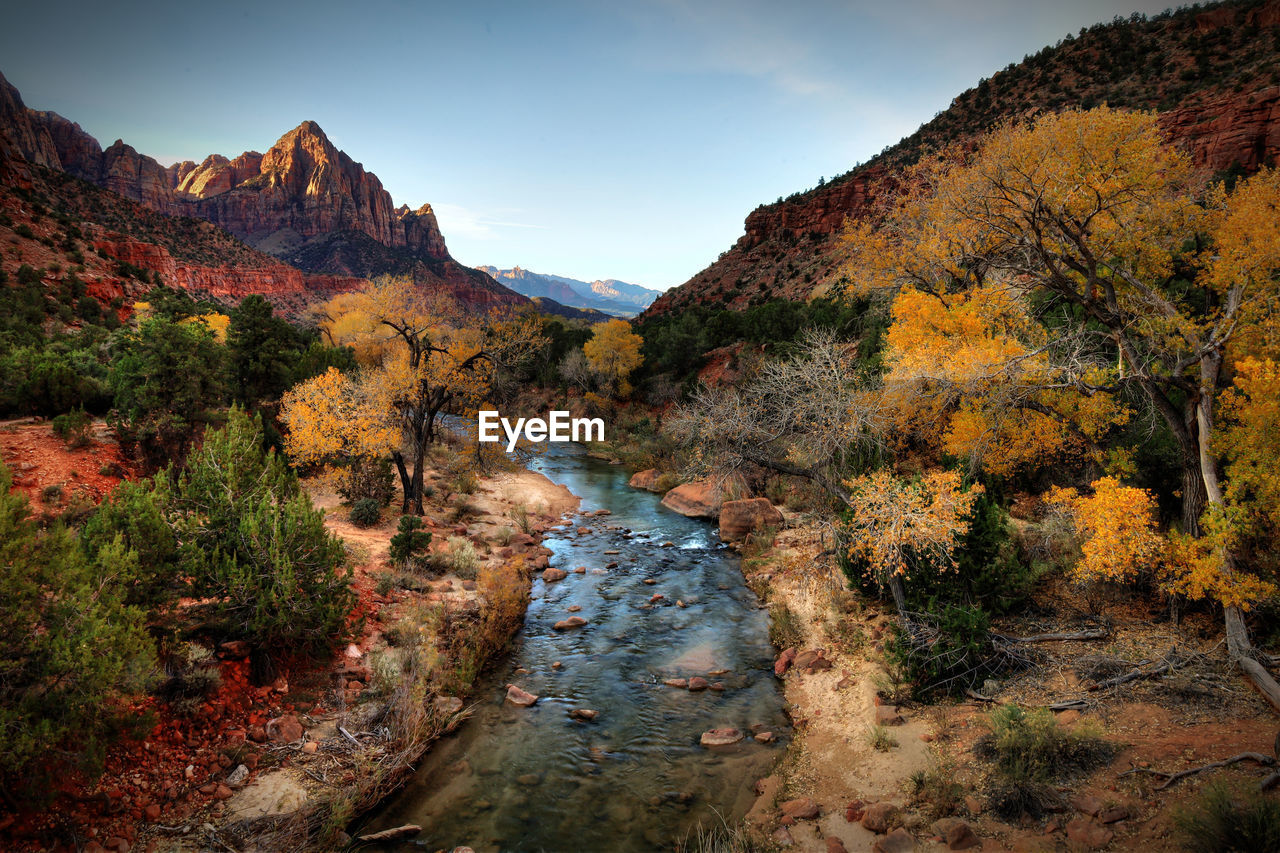 scenic view of mountains against sky during autumn