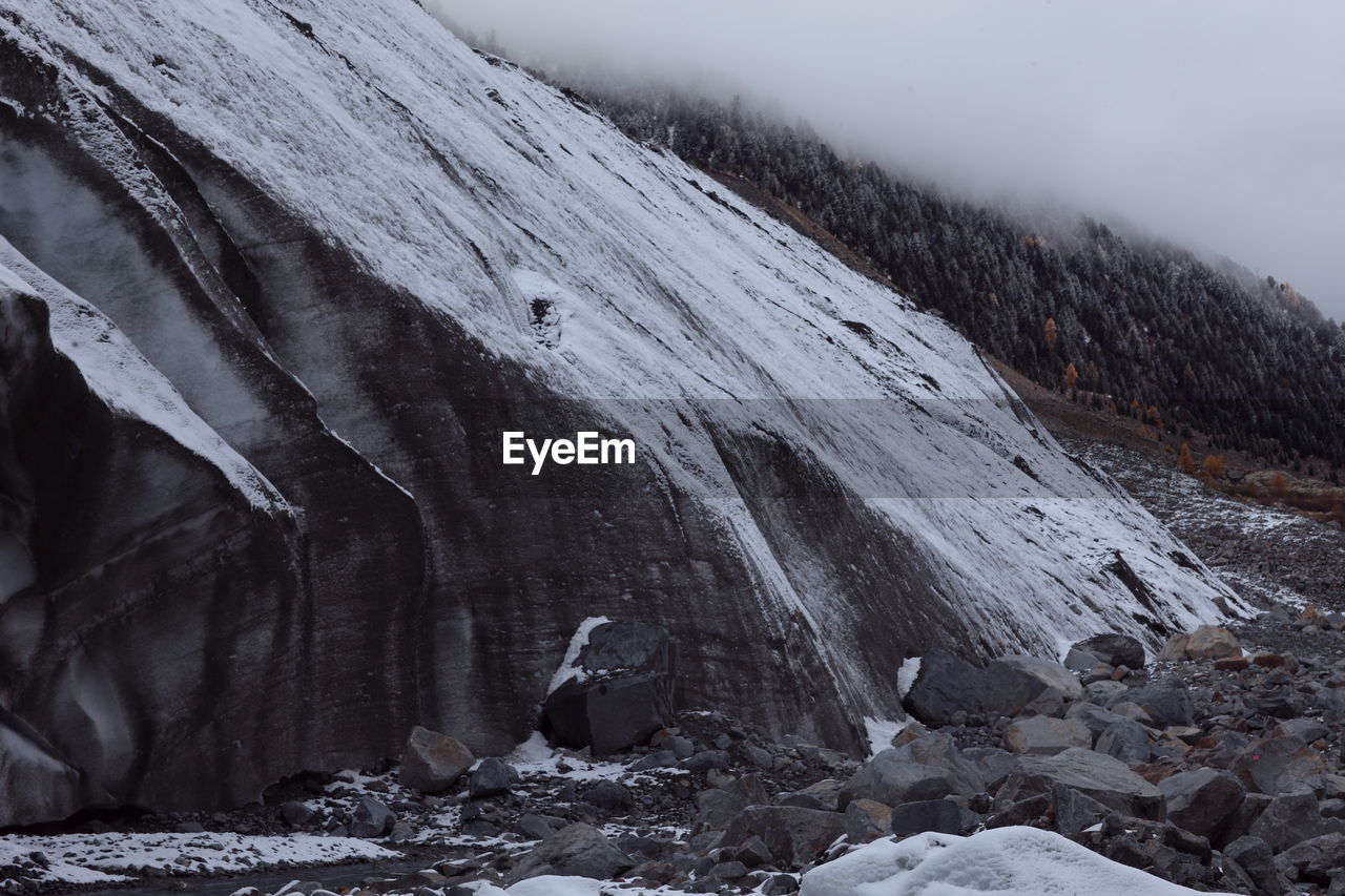 SCENIC VIEW OF FROZEN ROCKS AGAINST SKY