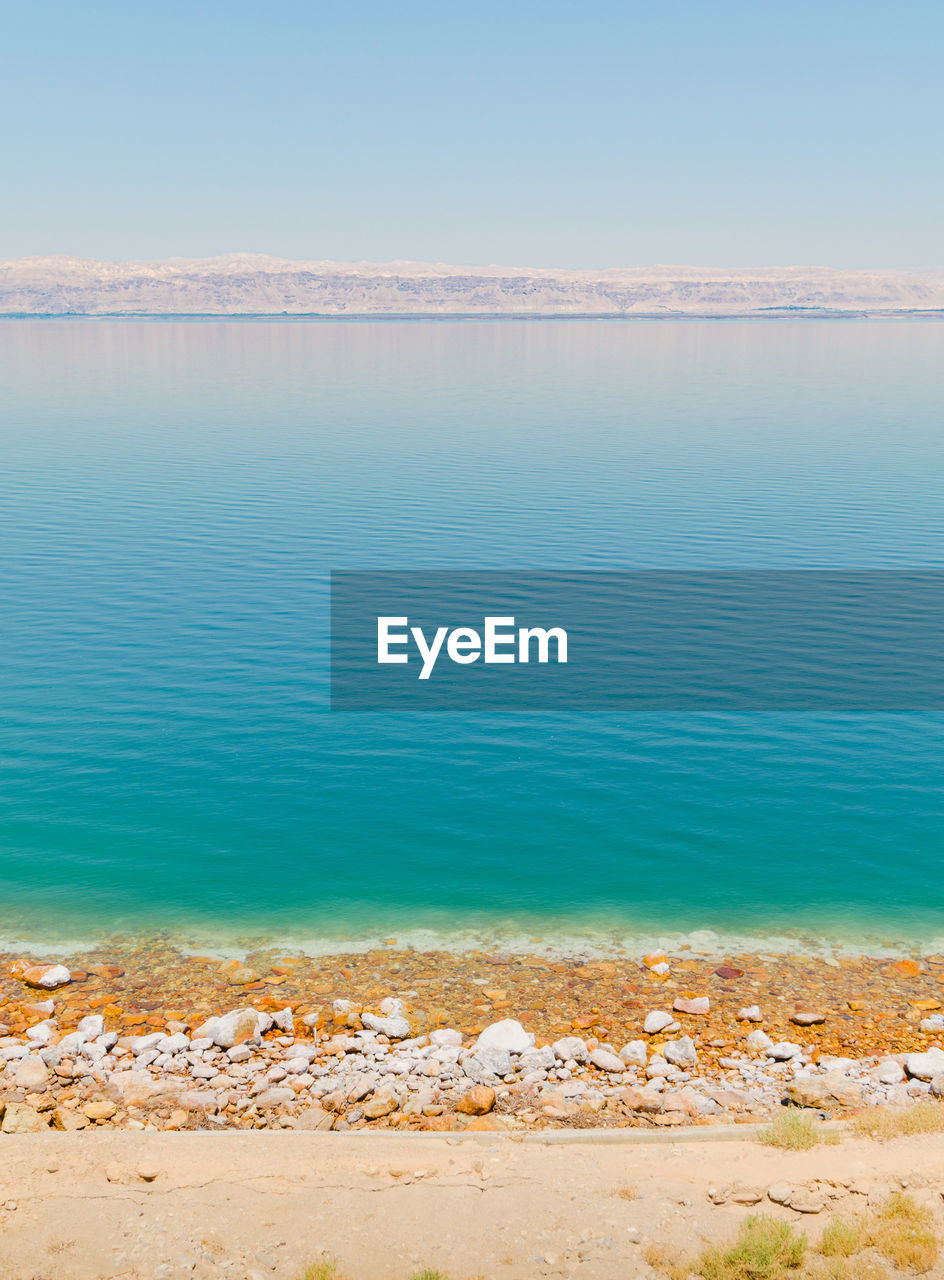 View of dead sea, a salty lake in jordan and israel, middle east, against clear sky
