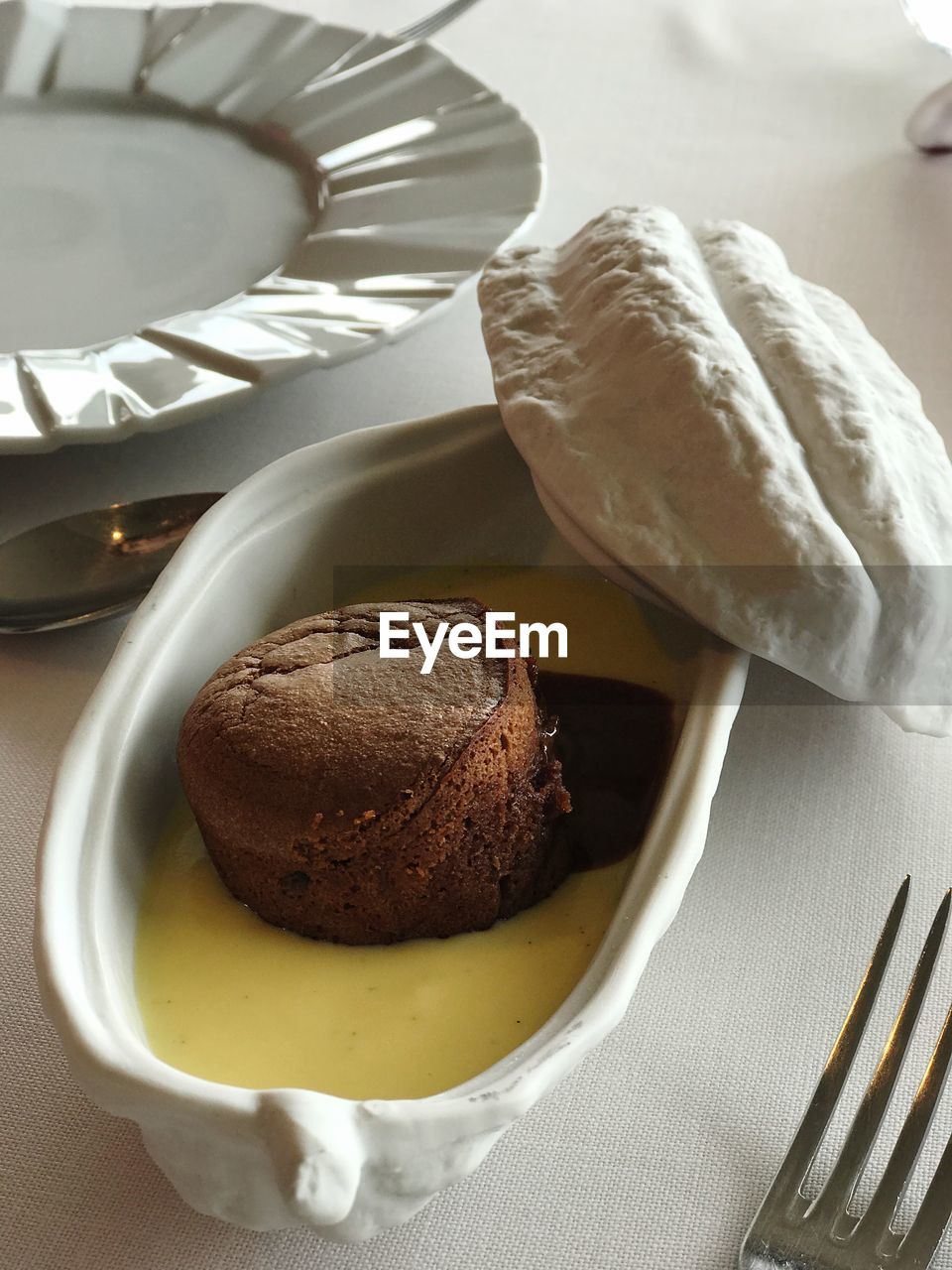 High angle view of dessert on table