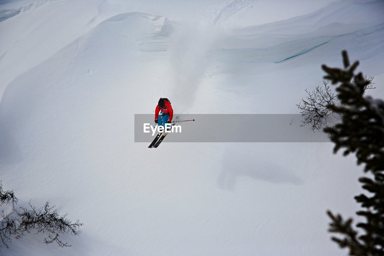 Person skiing, high angle view