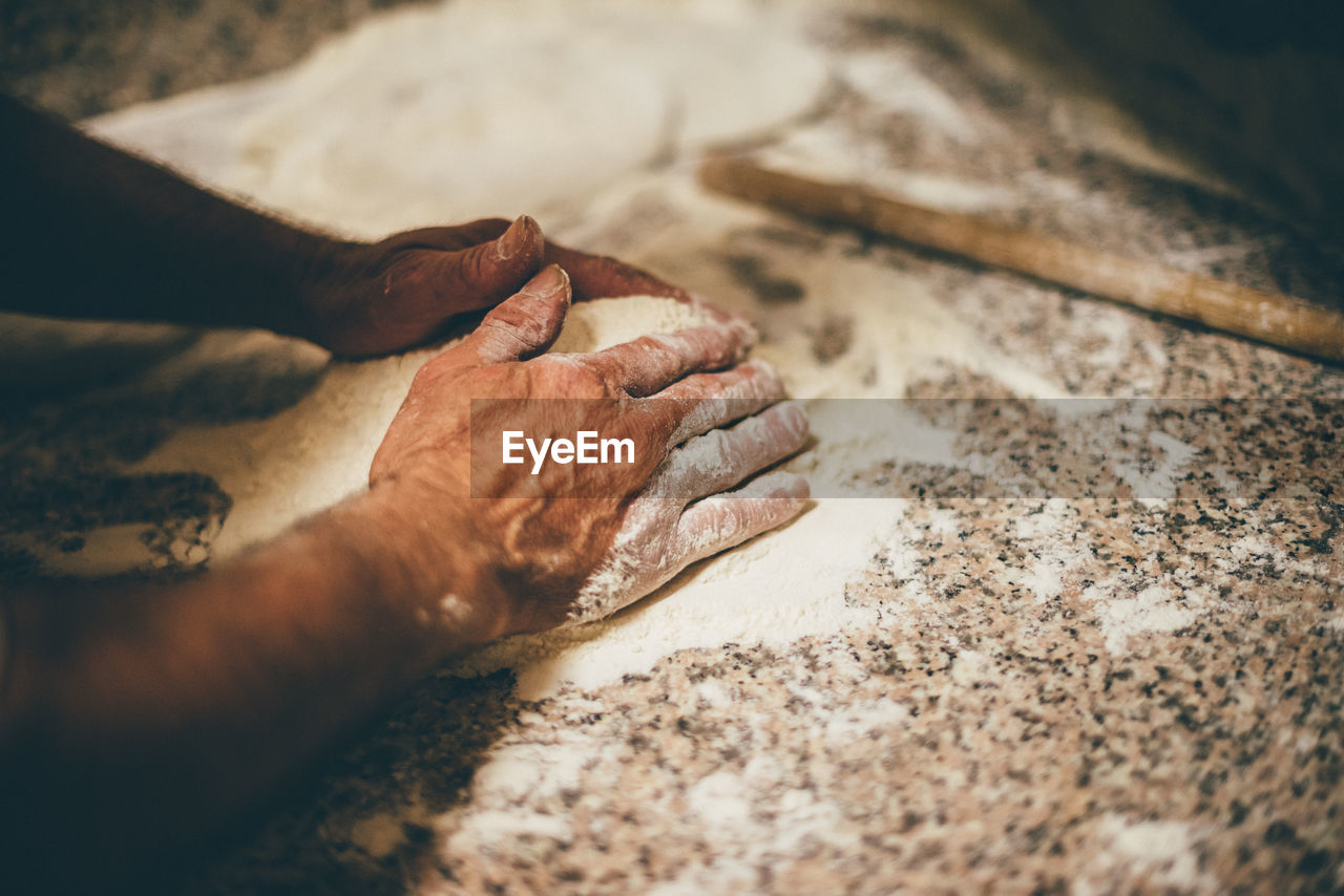 HIGH ANGLE VIEW OF HUMAN HAND ON THE FLOOR