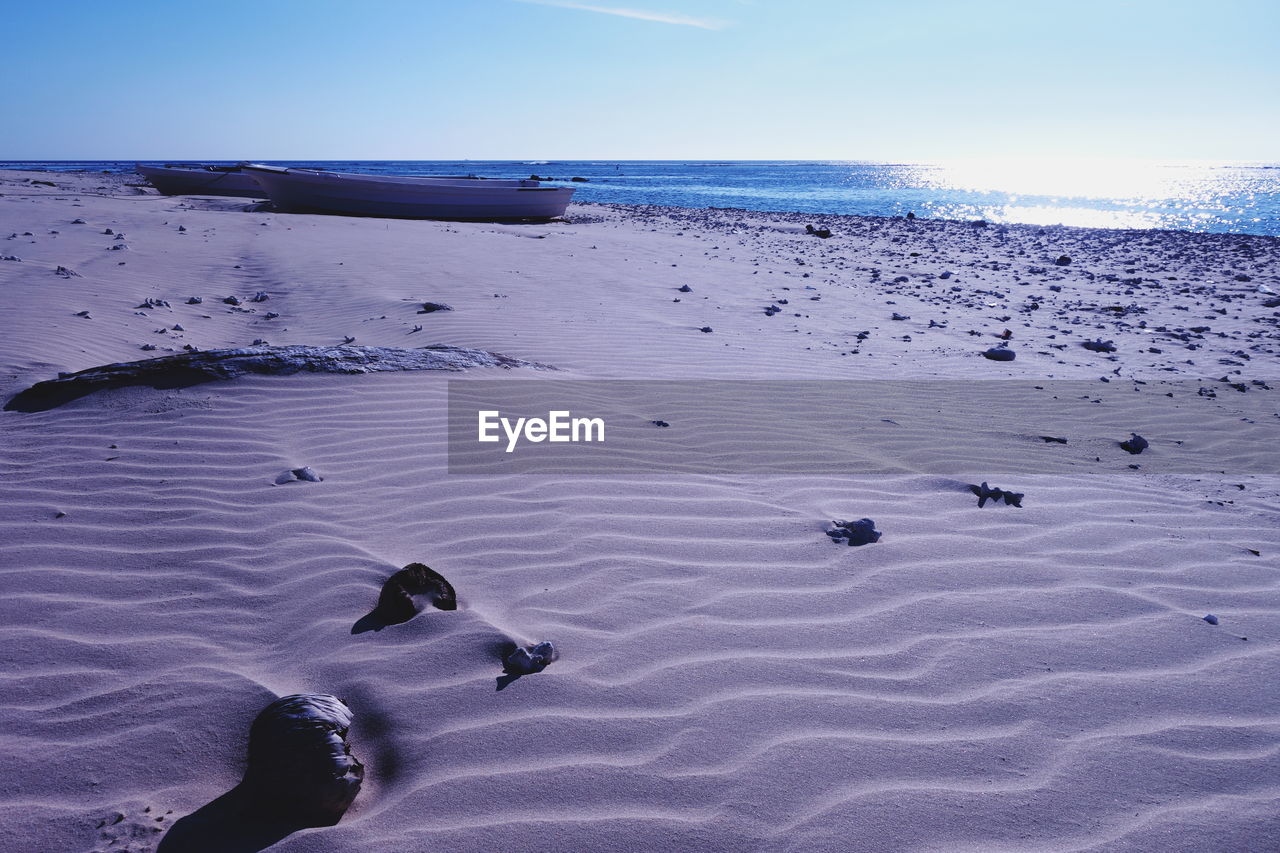 HIGH ANGLE VIEW OF PEOPLE ON BEACH AGAINST SKY