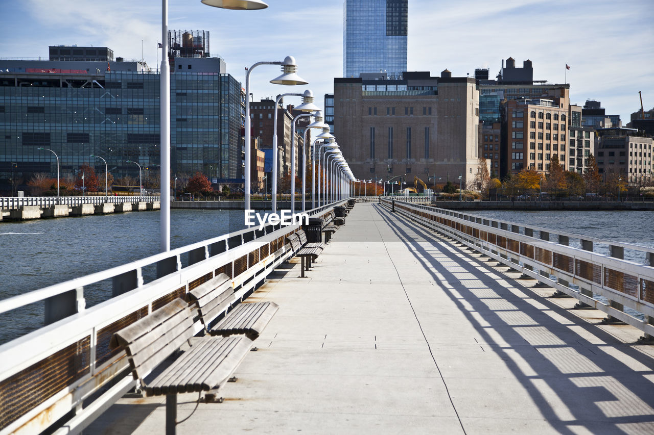 BRIDGE OVER RIVER AGAINST SKY IN CITY