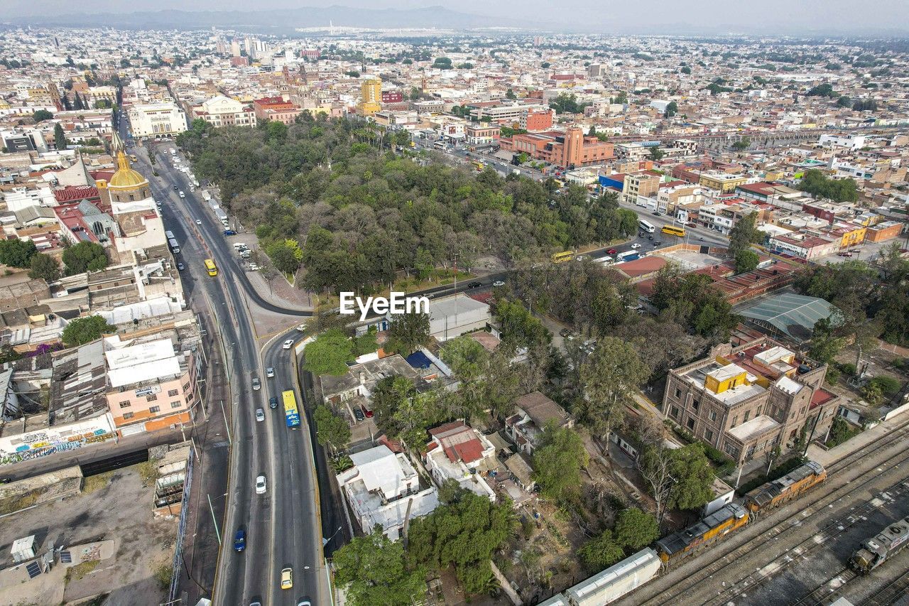 high angle view of city street