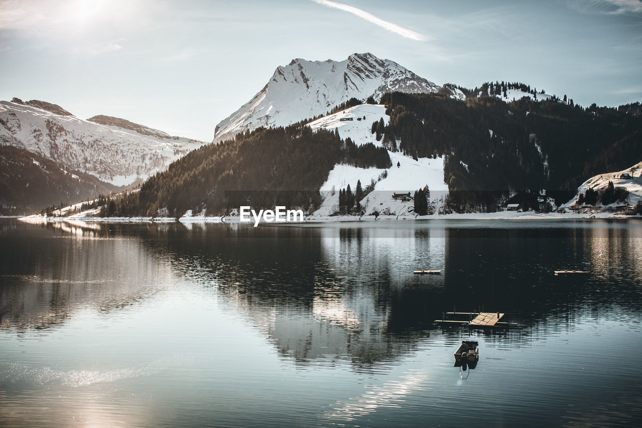 SCENIC VIEW OF LAKE AGAINST SKY DURING WINTER