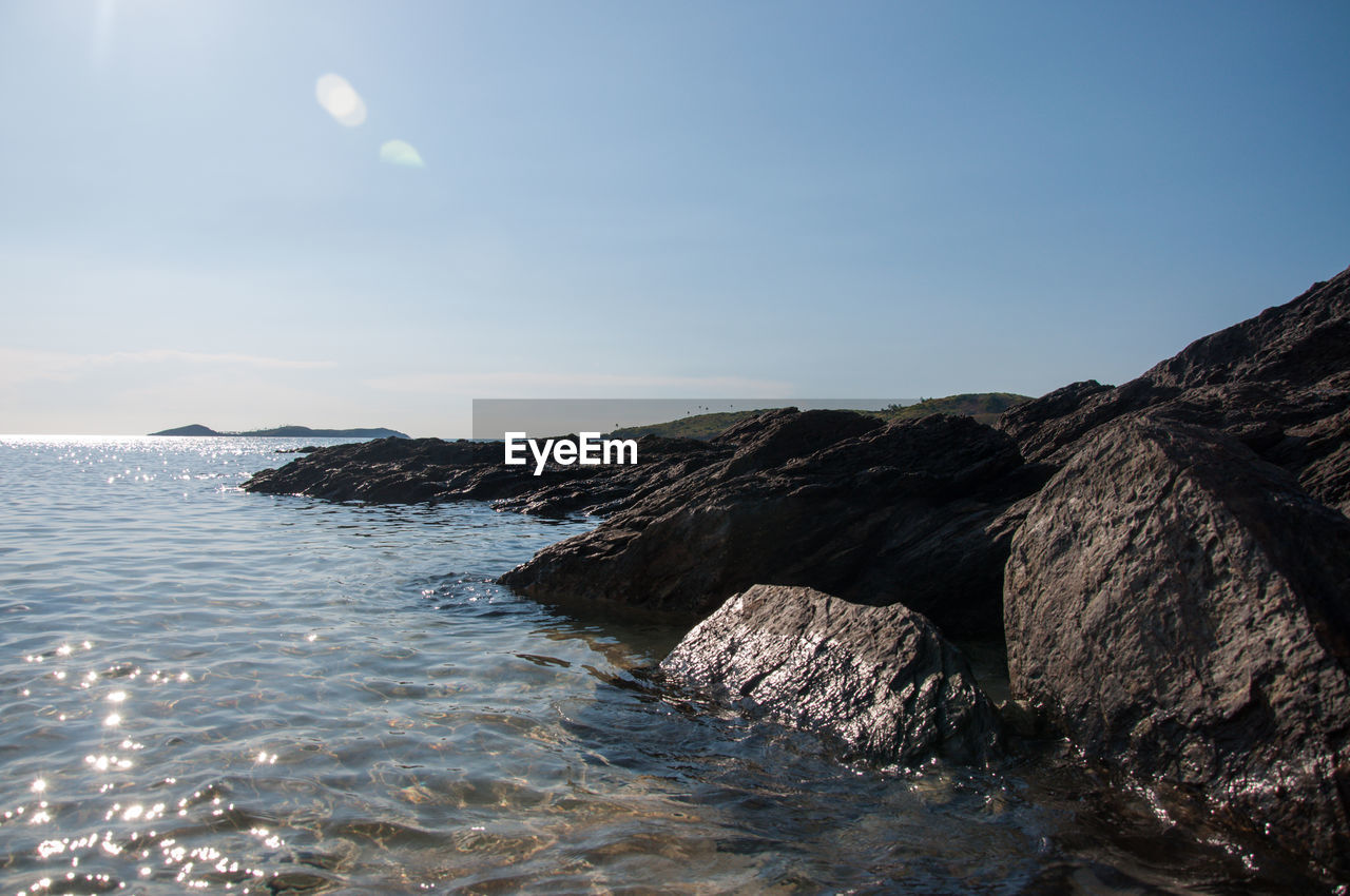 Scenic view of sea against clear sky