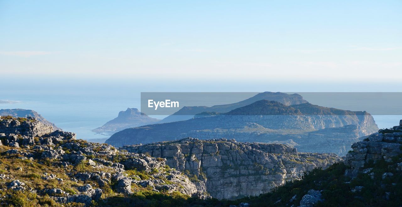 Scenic view of landscape and mountains against sky