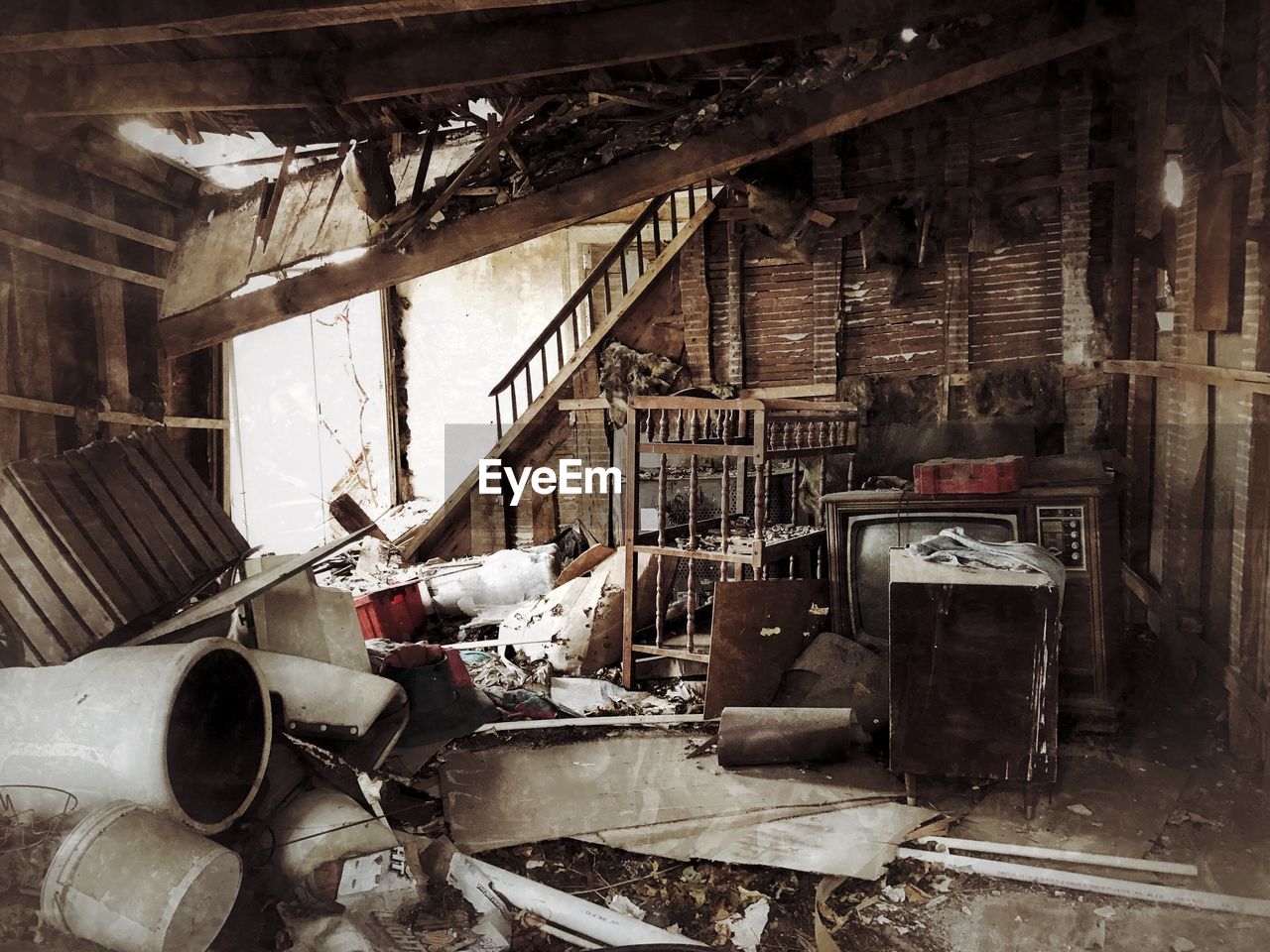 ABANDONED AND SHOPPING CART IN OLD BUILDING