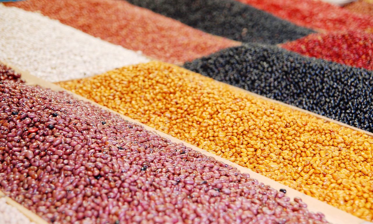Various pulses for sale at market stall