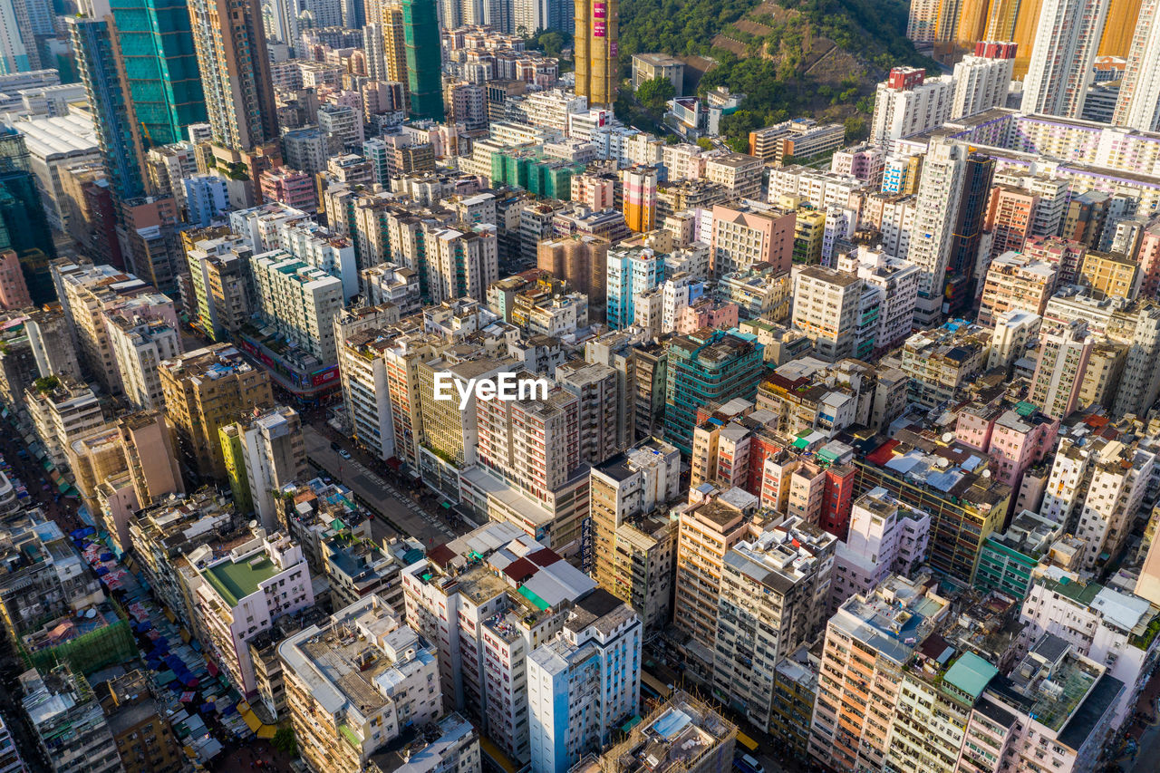 Aerial view of modern buildings in city