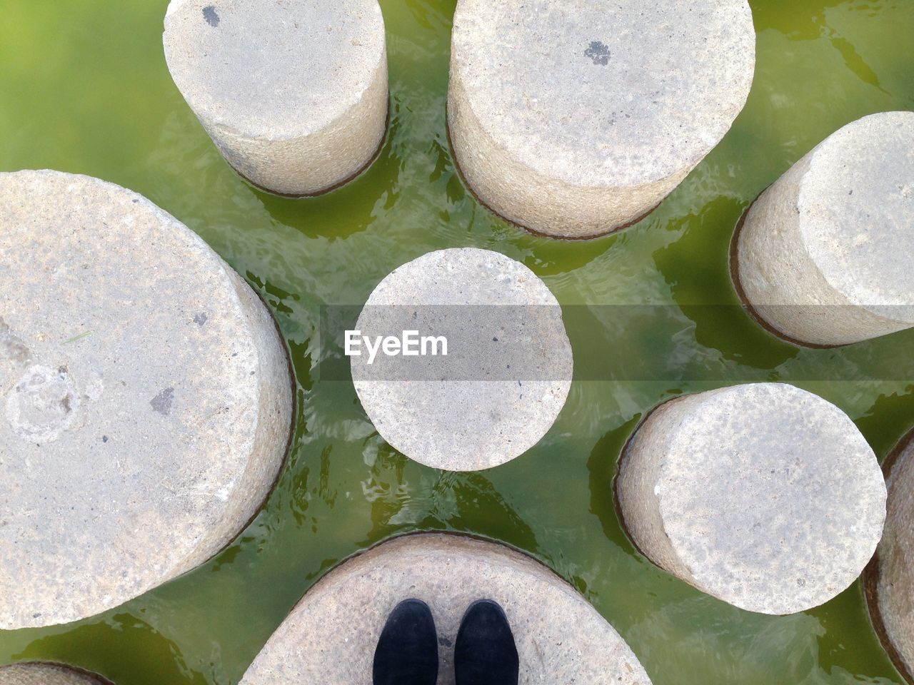 HIGH ANGLE VIEW OF LEAVES FLOATING ON WATER IN PARK