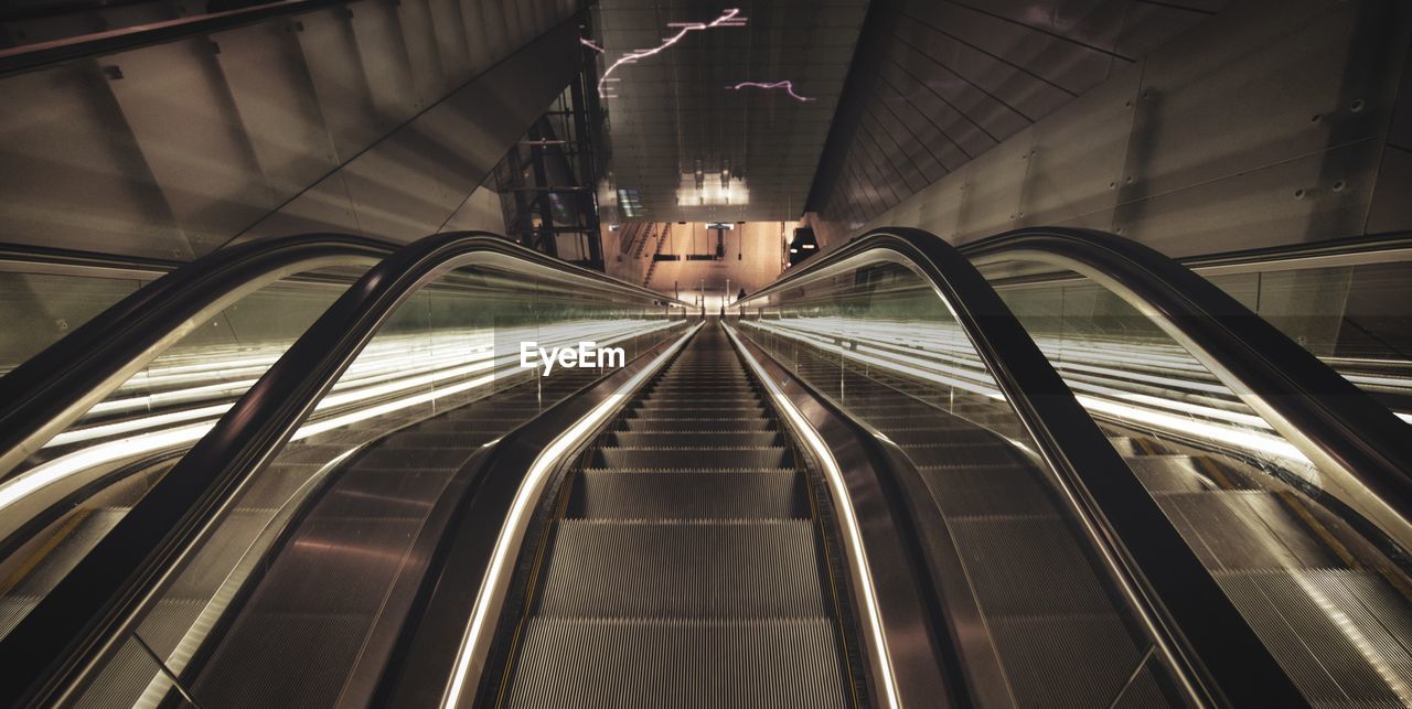 High angle view of escalator