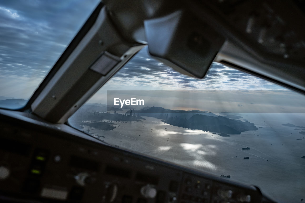 low angle view of airplane window
