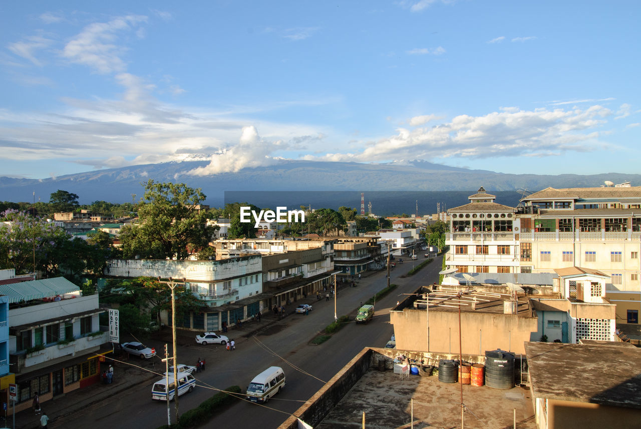 High angle view of cityscape against sky