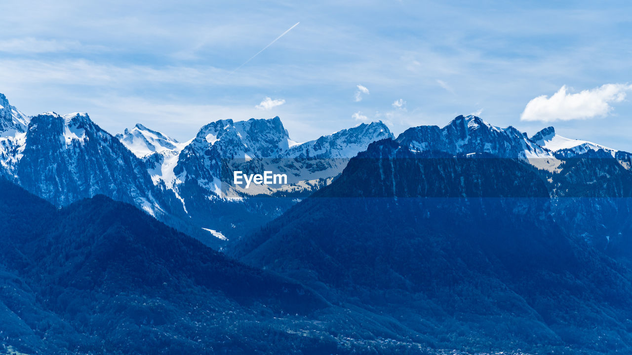 Scenic view of snowcapped mountains against sky