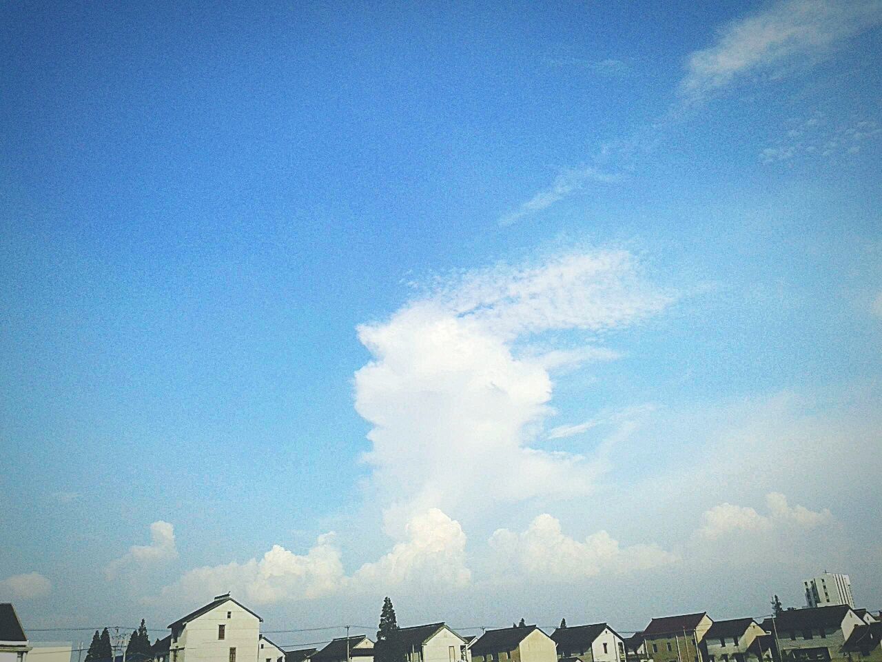 LOW ANGLE VIEW OF BUILT STRUCTURES AGAINST BLUE SKY