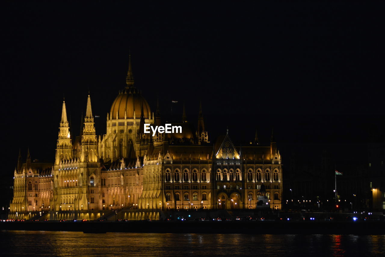 View of illuminated city at night