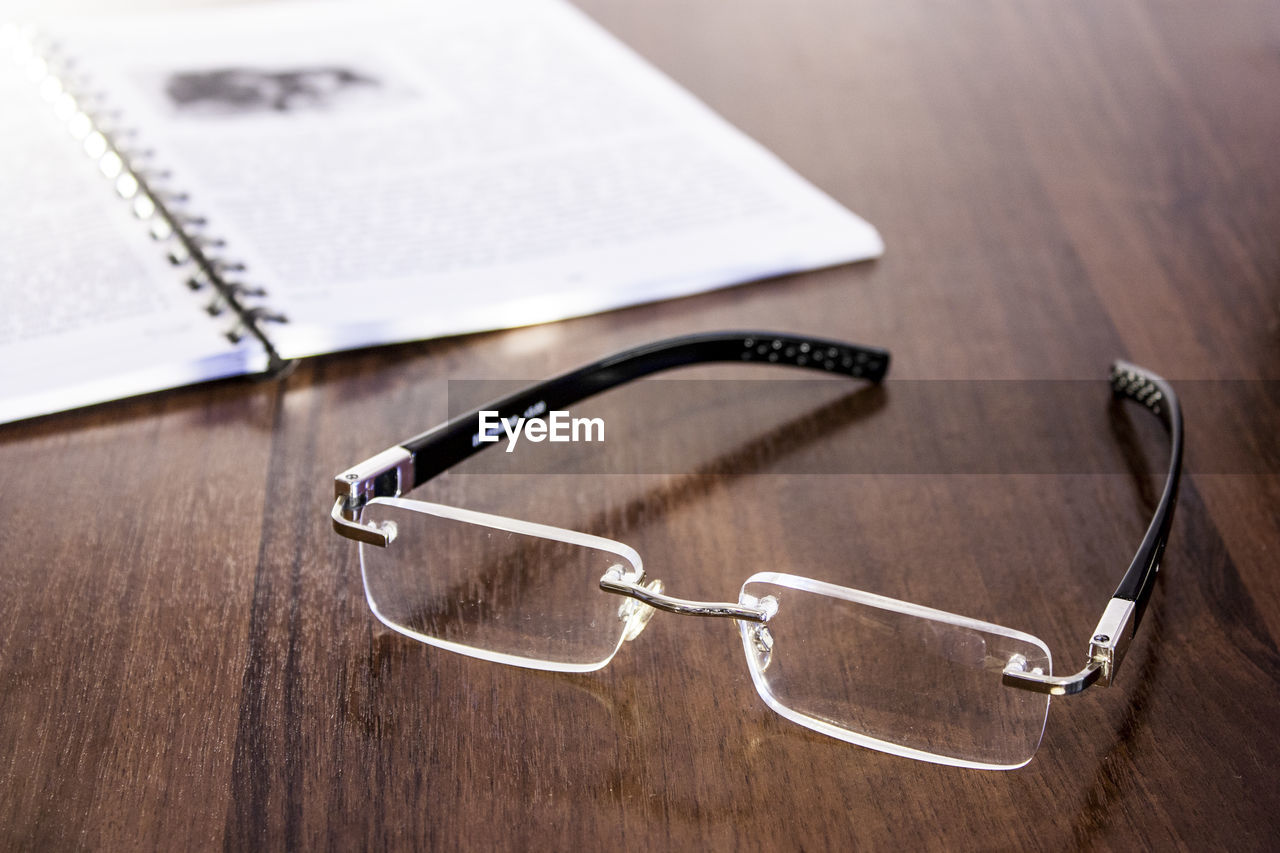 Close-up of eyeglasses on table