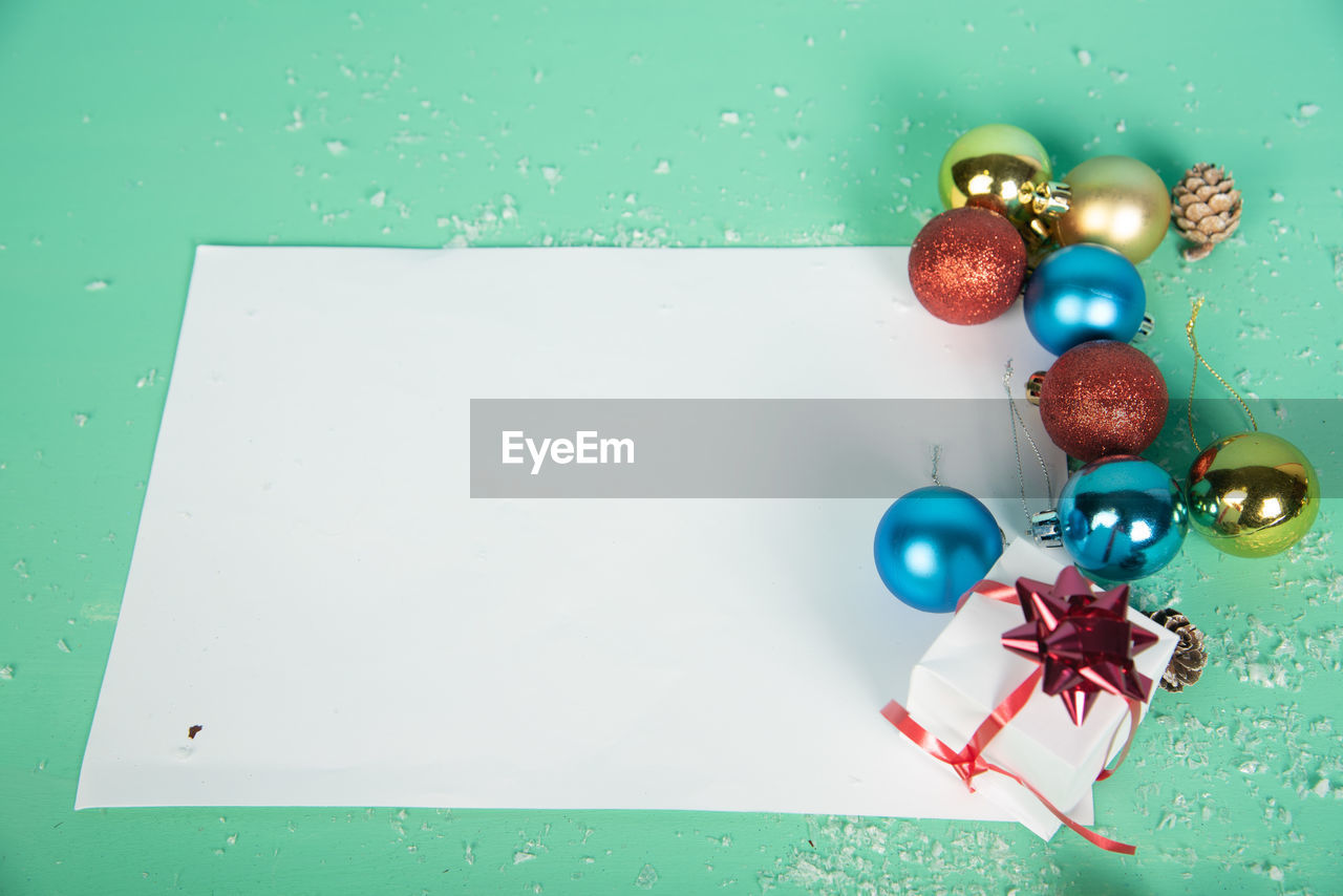 High angle view of christmas decoration on table