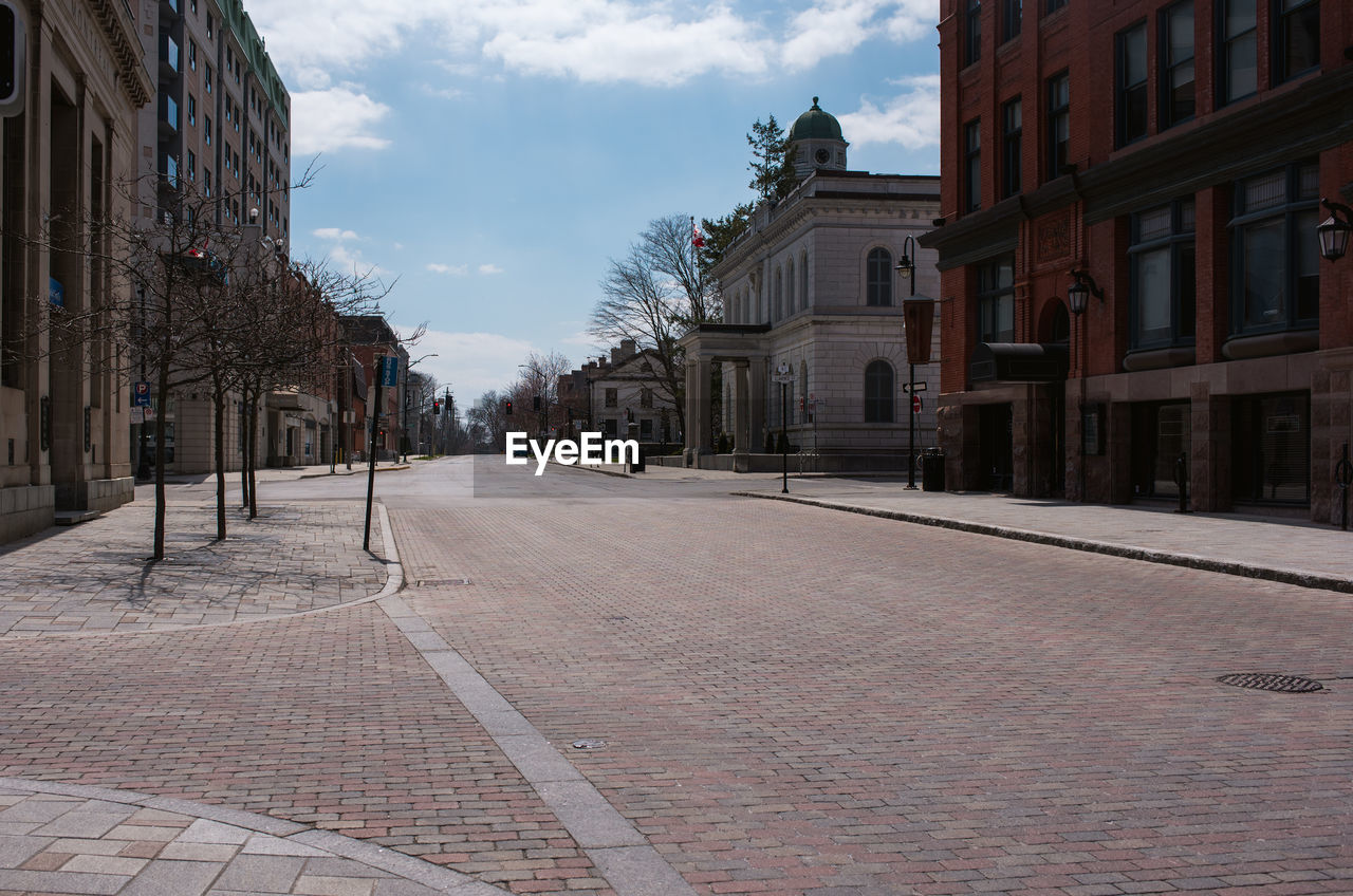 Empty city streets in kingston, ontario during covid 19 pandemic.