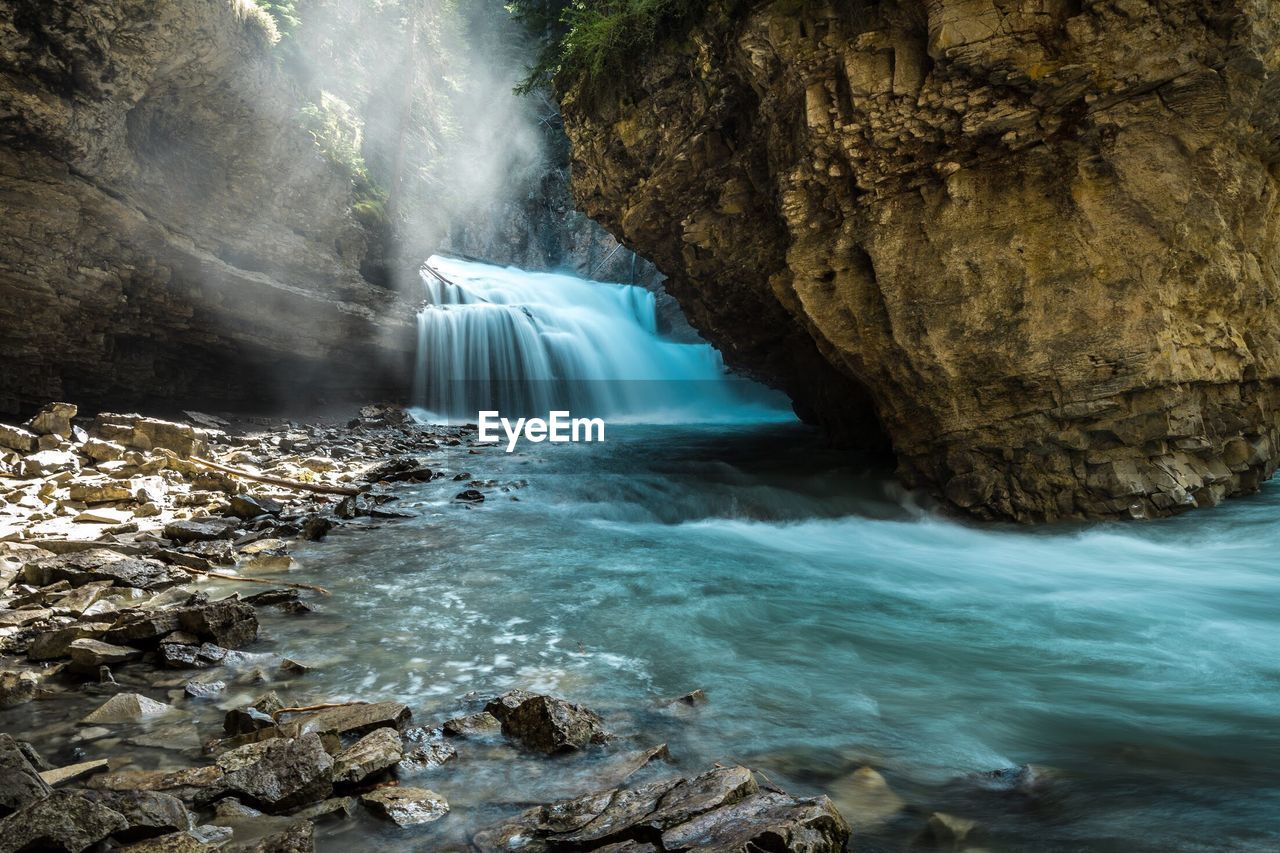 Scenic view of waterfall in forest