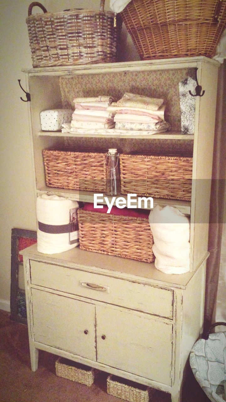 Baskets in shelf