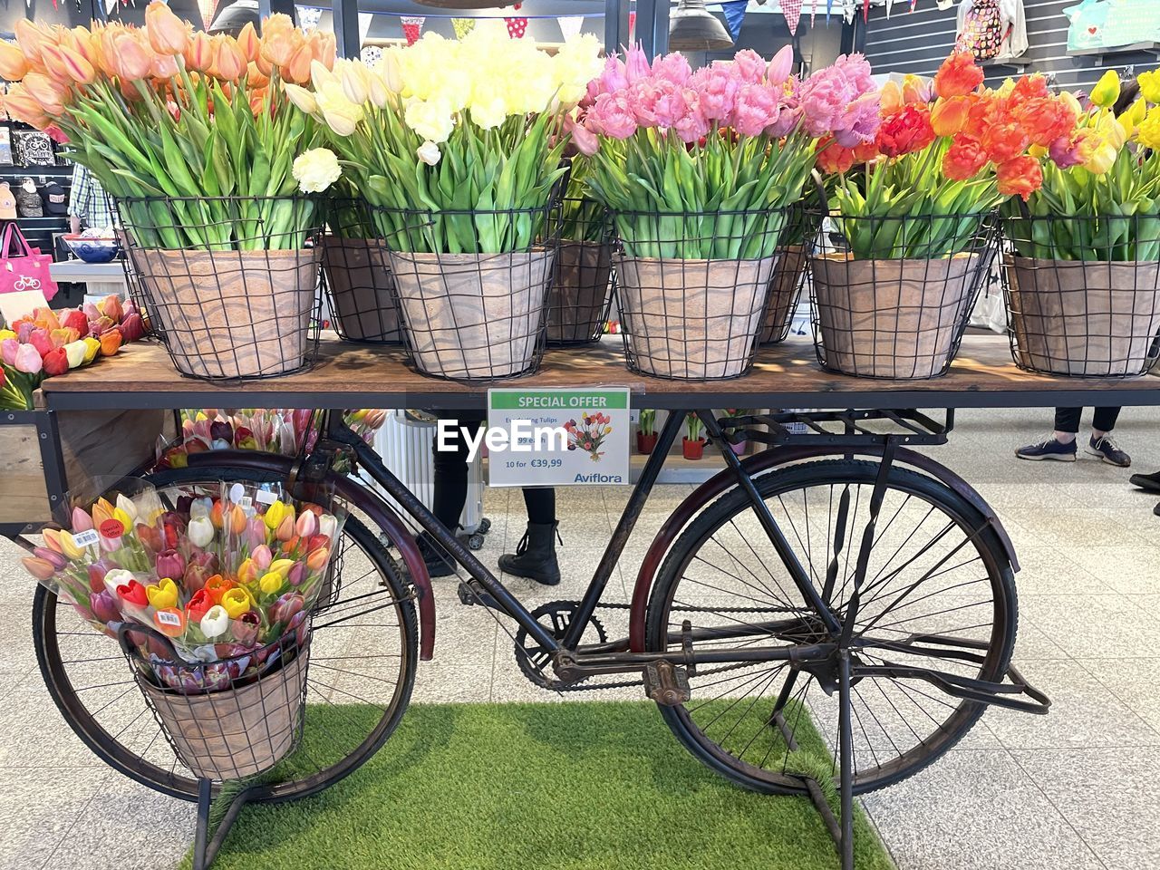 flowering plant, flower, plant, transportation, bicycle, basket, freshness, mode of transportation, nature, retail, container, vehicle, land vehicle, city, potted plant, day, no people, street, outdoors, variation, multi colored, growth, arrangement, floristry, market, for sale, architecture, beauty in nature, abundance, large group of objects, business, bicycle basket, cart, small business, flowerpot