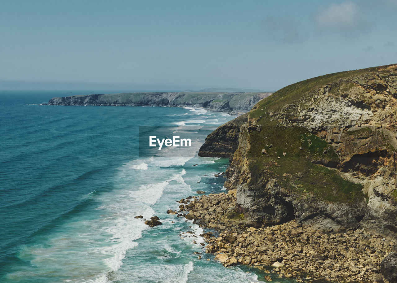 Scenic view of sea against sky near bedruthan steps