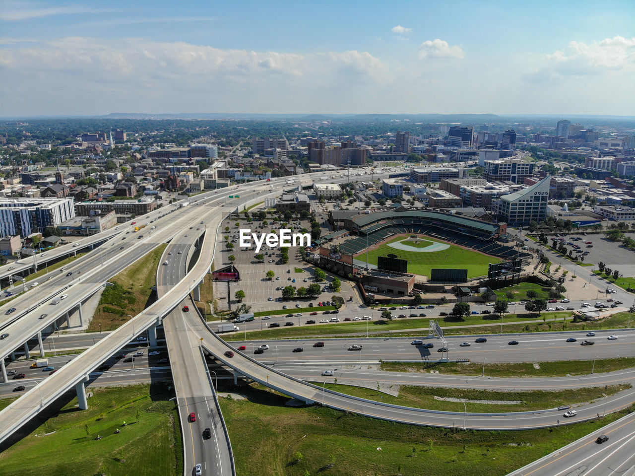 High angle view of cityscape against sky