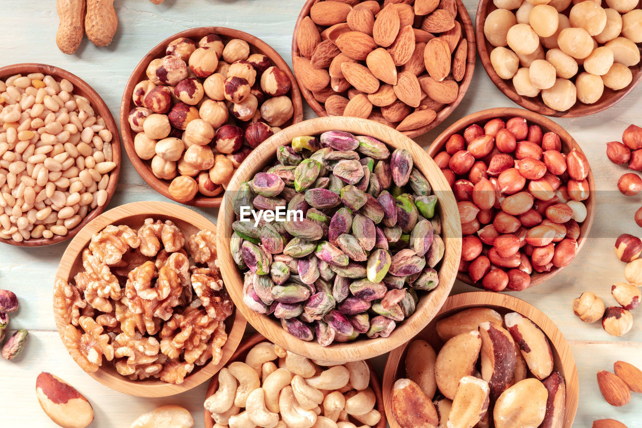 Various nuts. pistachios, walnuts, peanuts and many other nuts