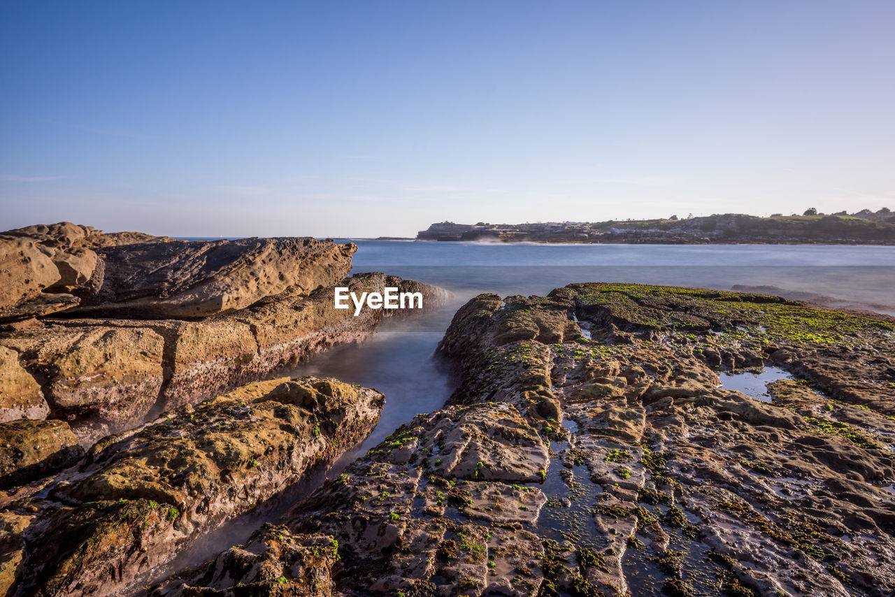 Scenic view of sea against clear sky