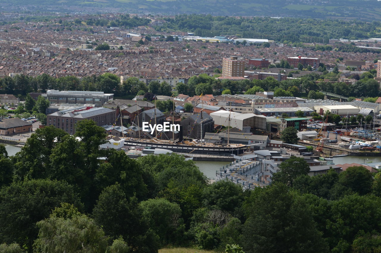 High angle view of town