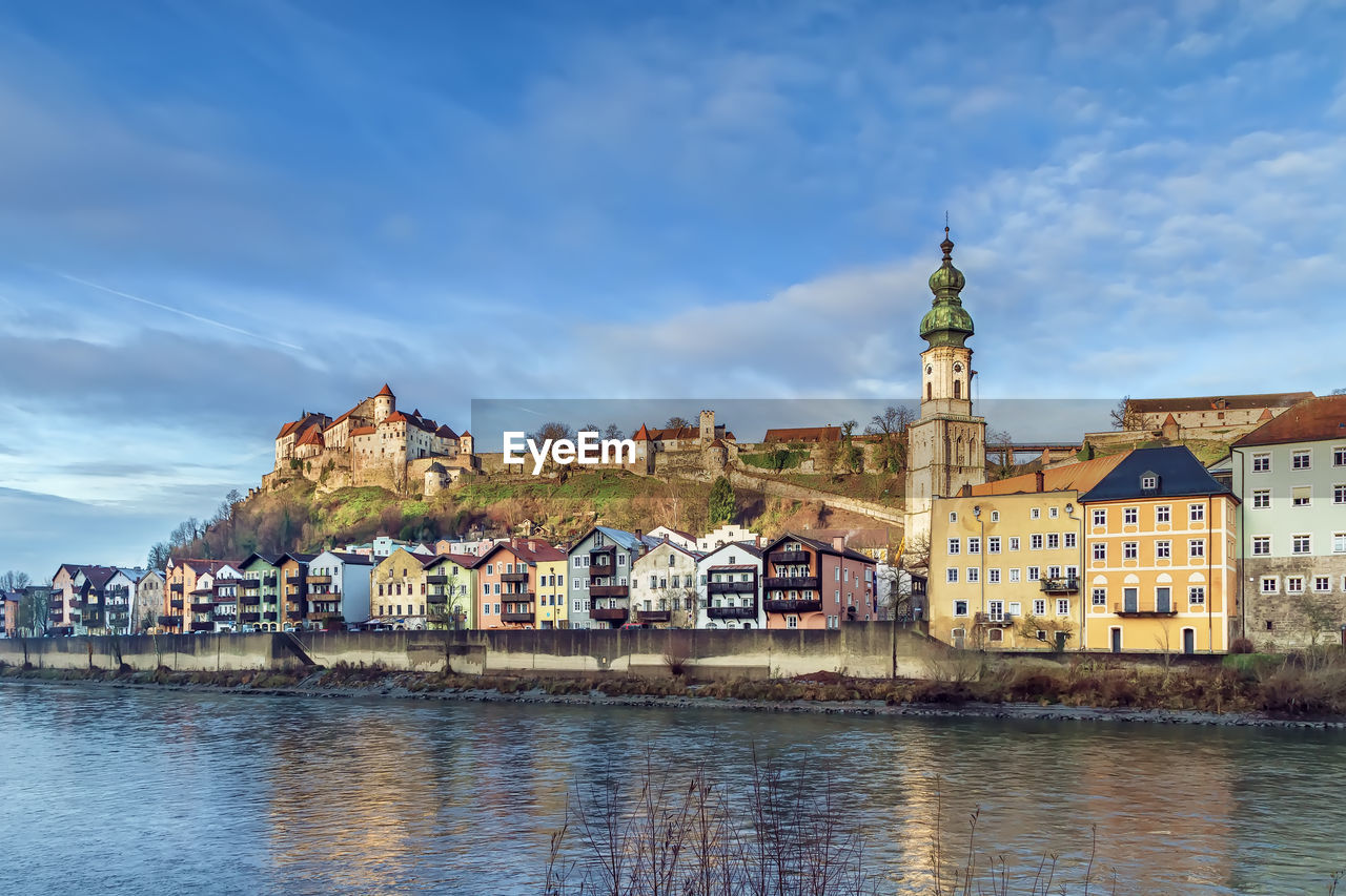 View of burghausen from salzach river, upper bavaria, germany