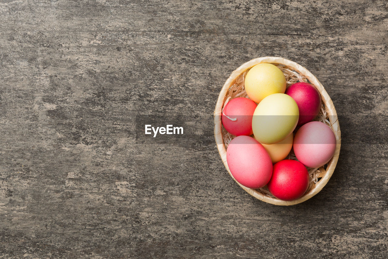 directly above shot of easter eggs on table