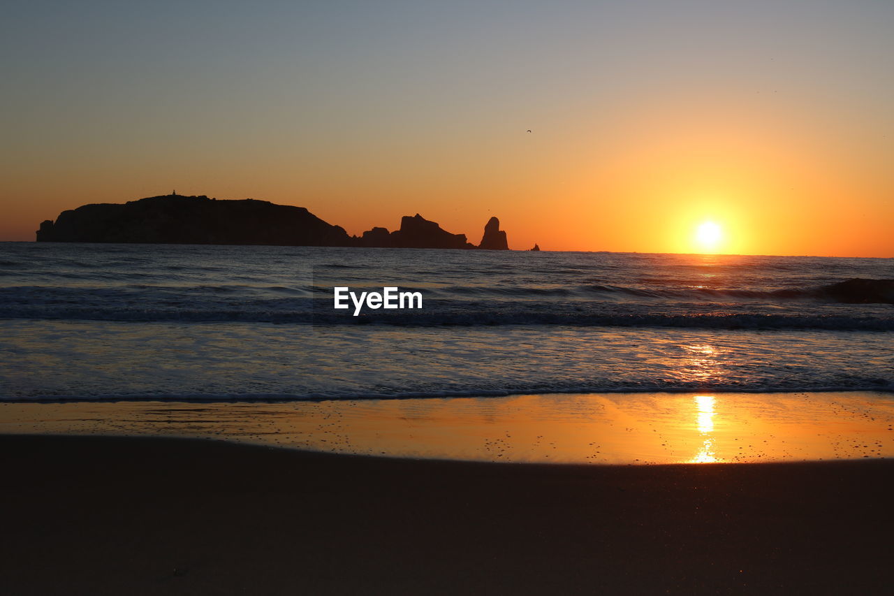 SCENIC VIEW OF BEACH DURING SUNSET