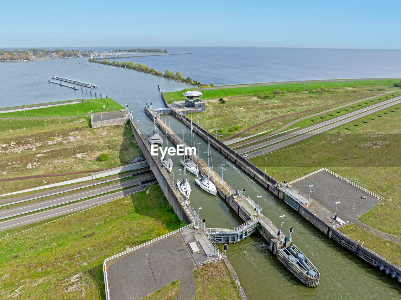 Aerial from naviduct krabbersgat near enkhuizen in the netherlands