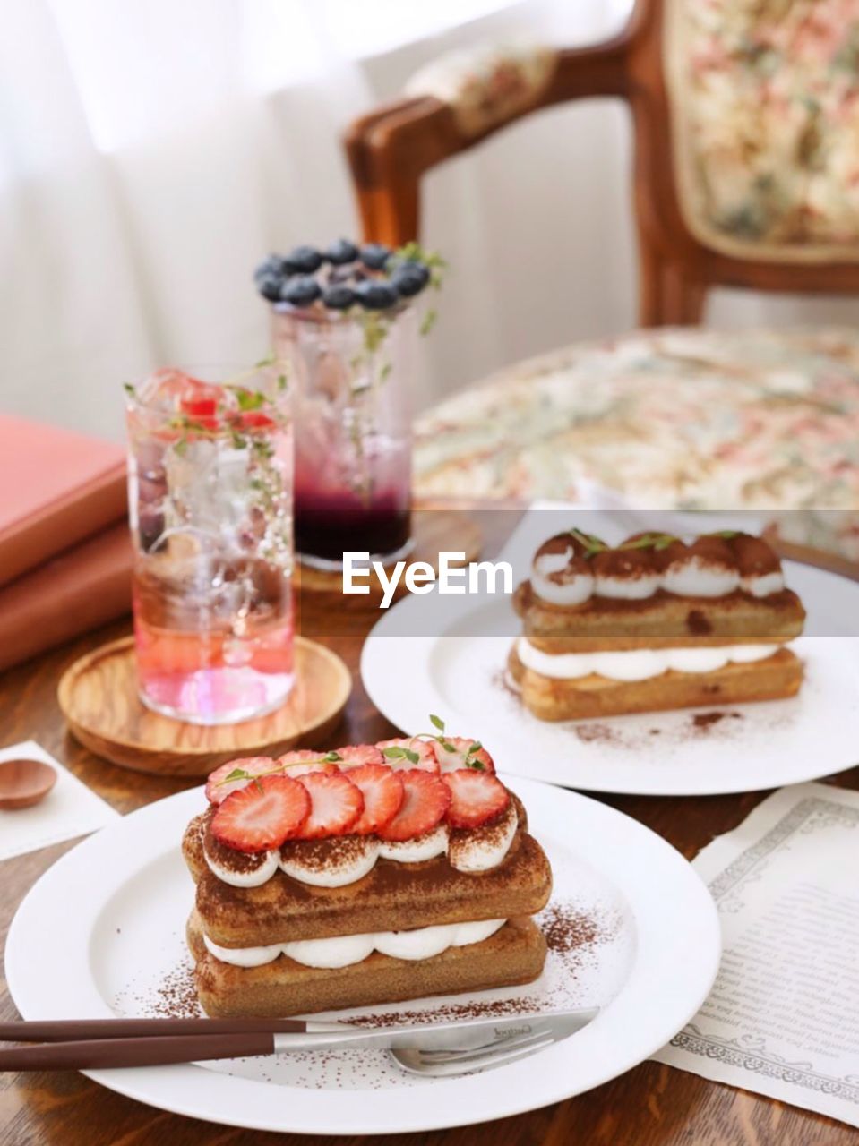 high angle view of breakfast on table