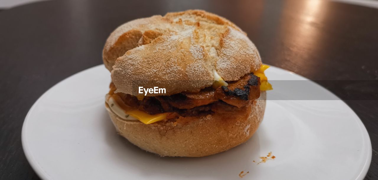 Close-up of burger in plate