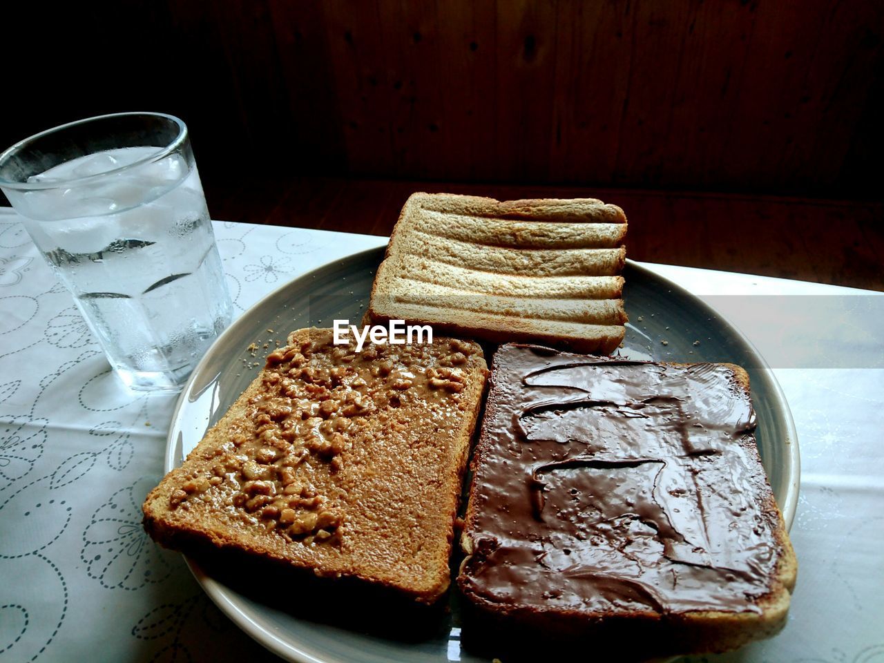 High angle view of breakfast on table