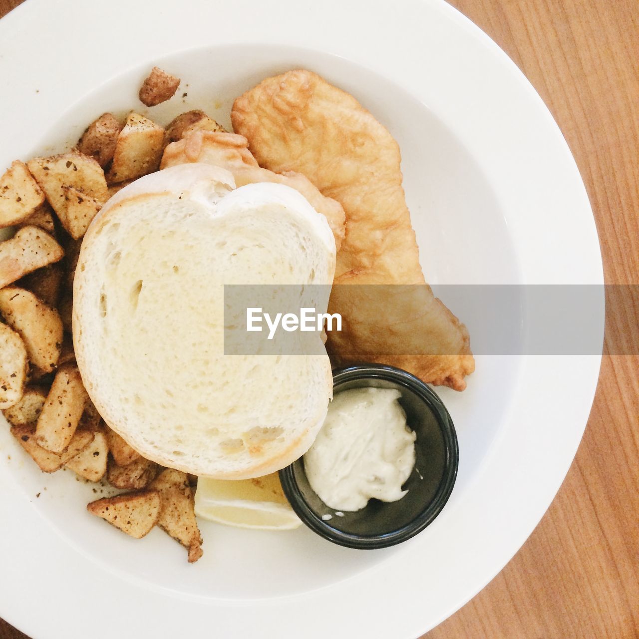 Directly shot of served fried foods in plate