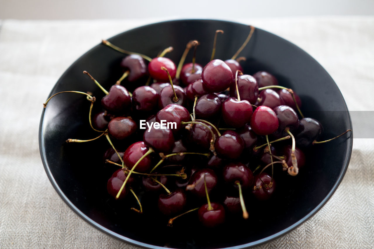 High angle view of fruits in bowl on table