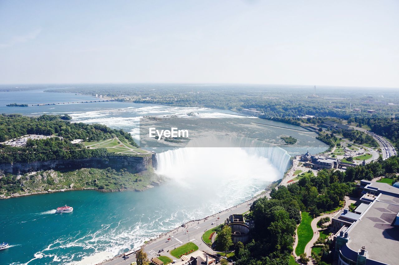 High angle view of majestic niagara falls against sky