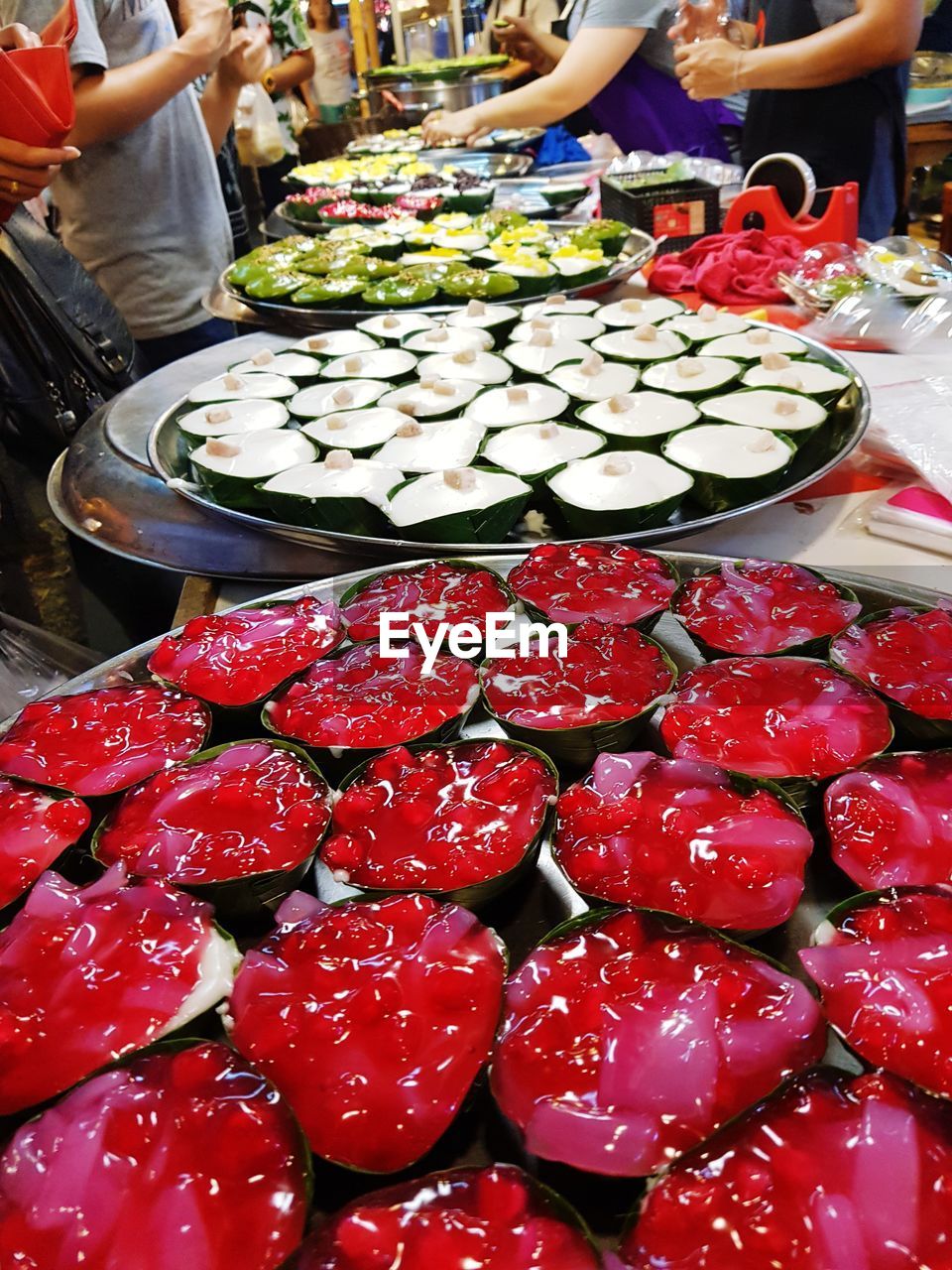 HIGH ANGLE VIEW OF VARIOUS FRUITS IN MARKET