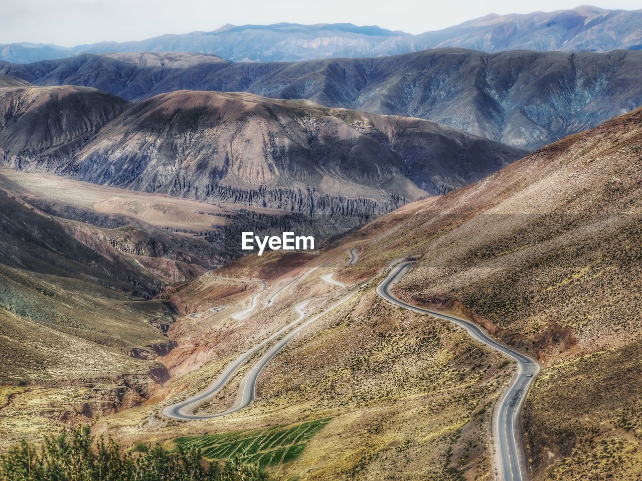 Aerial view of mountain road curve route scenic landscape in jujuy argentina 